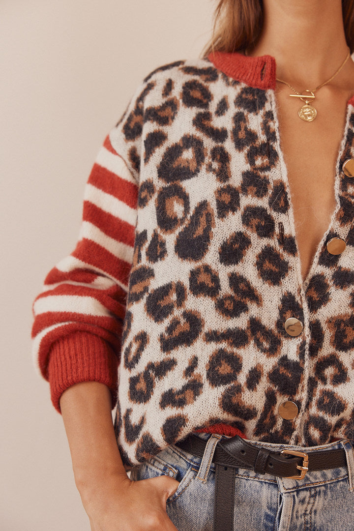 Red and leopard Idole cardigan