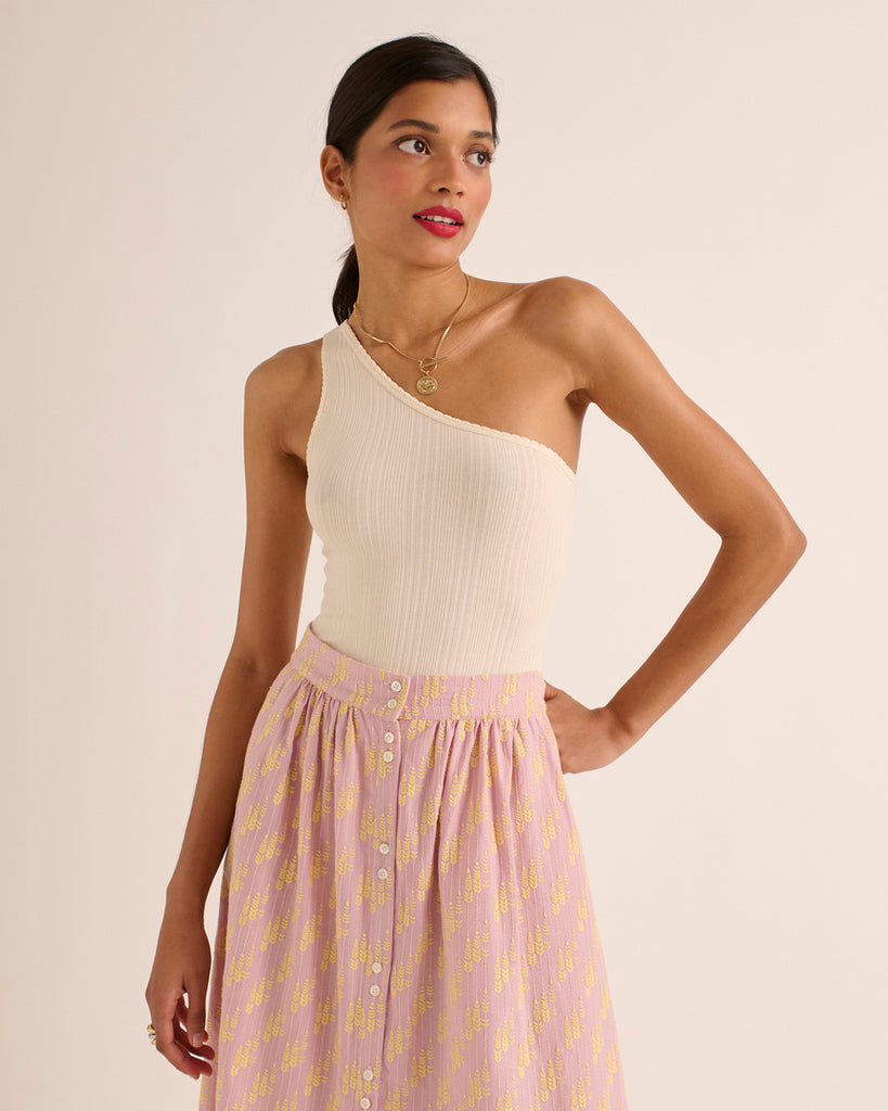 Ecru bodysuit with pleats and trousers
