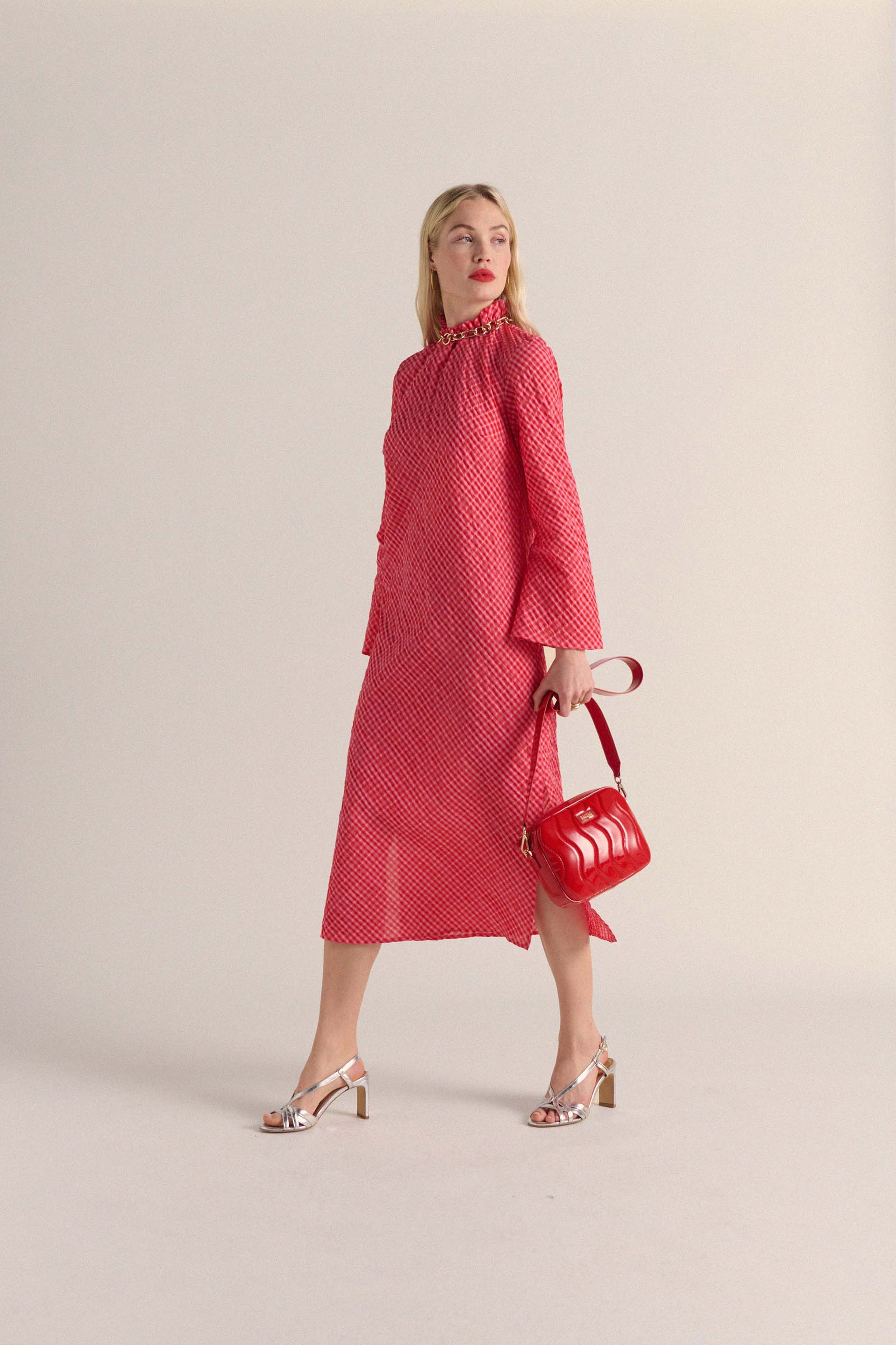 Lolyne, robe smockée, en  petit vichy rose bonbon