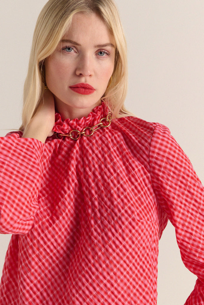 Robe P?�pite vichy rose et rouge - Balzac Paris