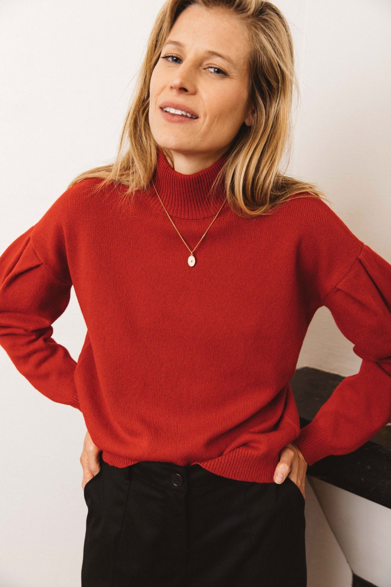 Pull Calipso rouge en laine mérinos et cachemire