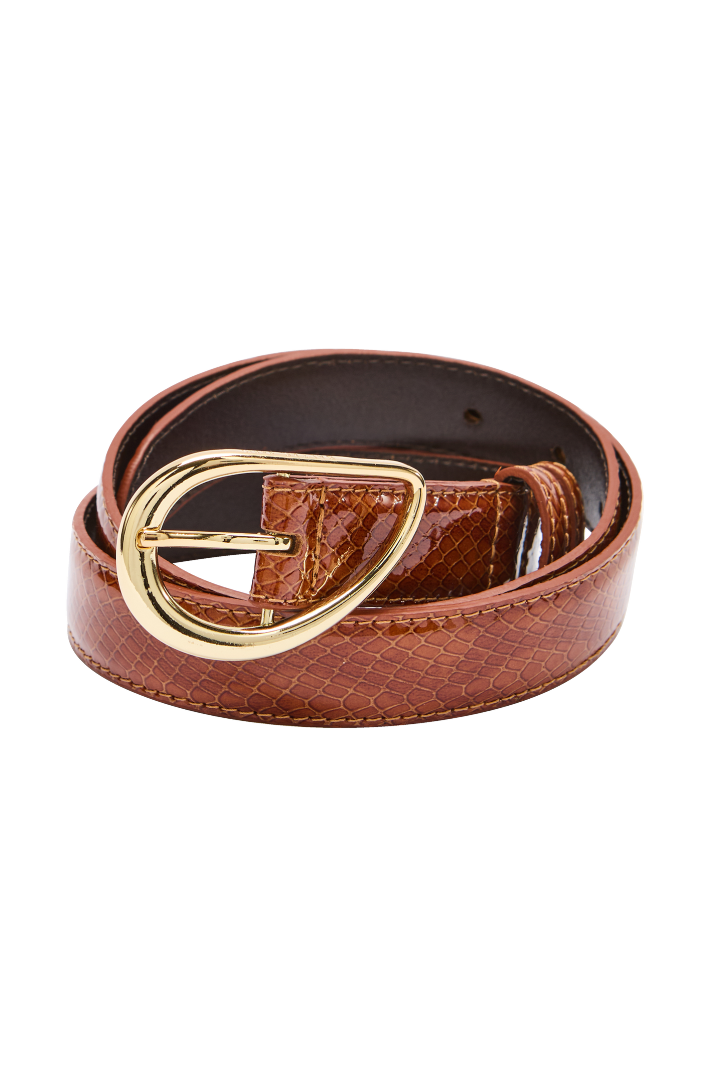 Basma embossed camel patent leather belt