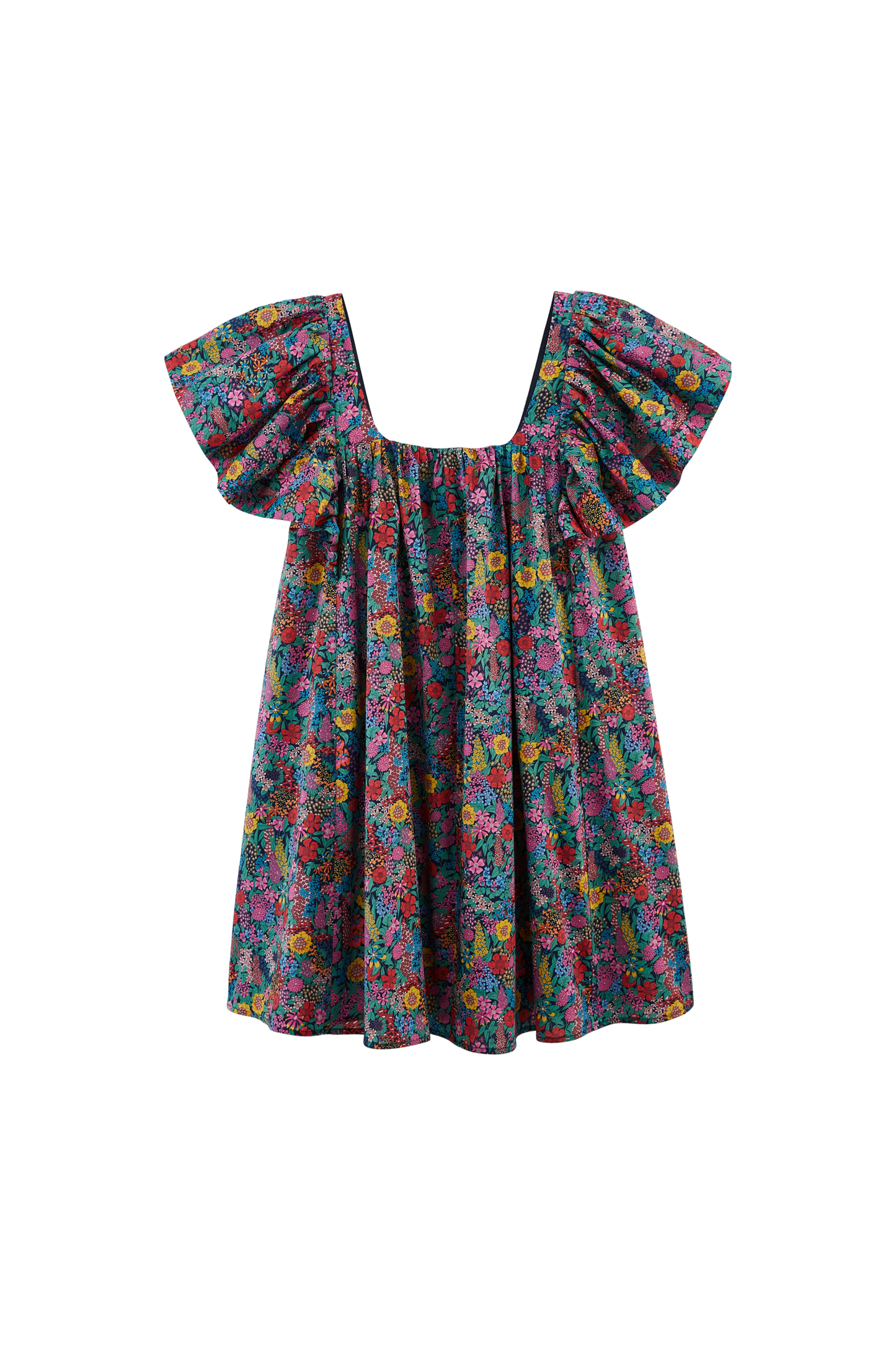 Robe Girasola en tissu Liberty violet, rose et jaune