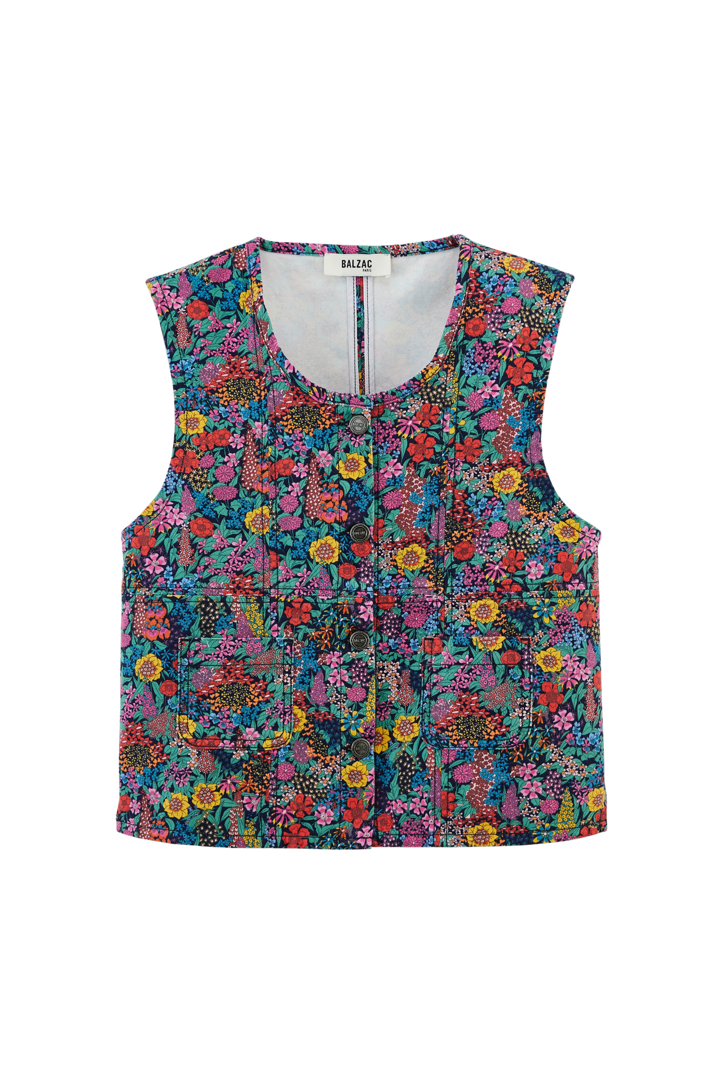 Mike vest in purple, yellow and pink Liberty fabric