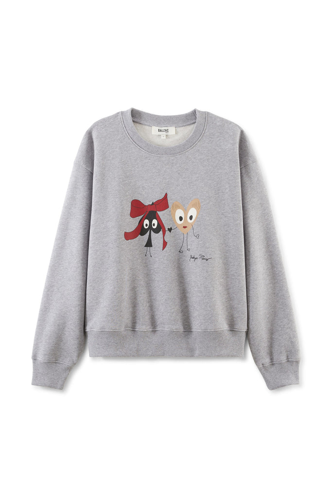 Sweat-shirt Marty coeur et pique gris chiné