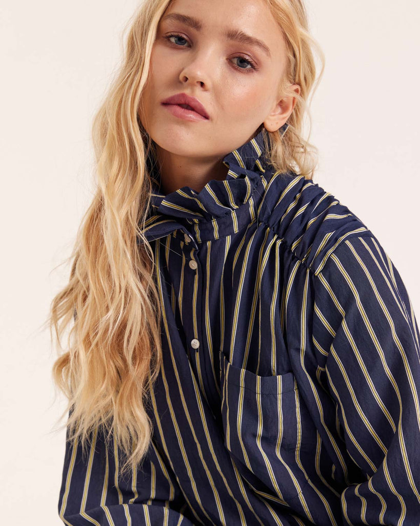 Chemise Léonor rayures marine et jaune