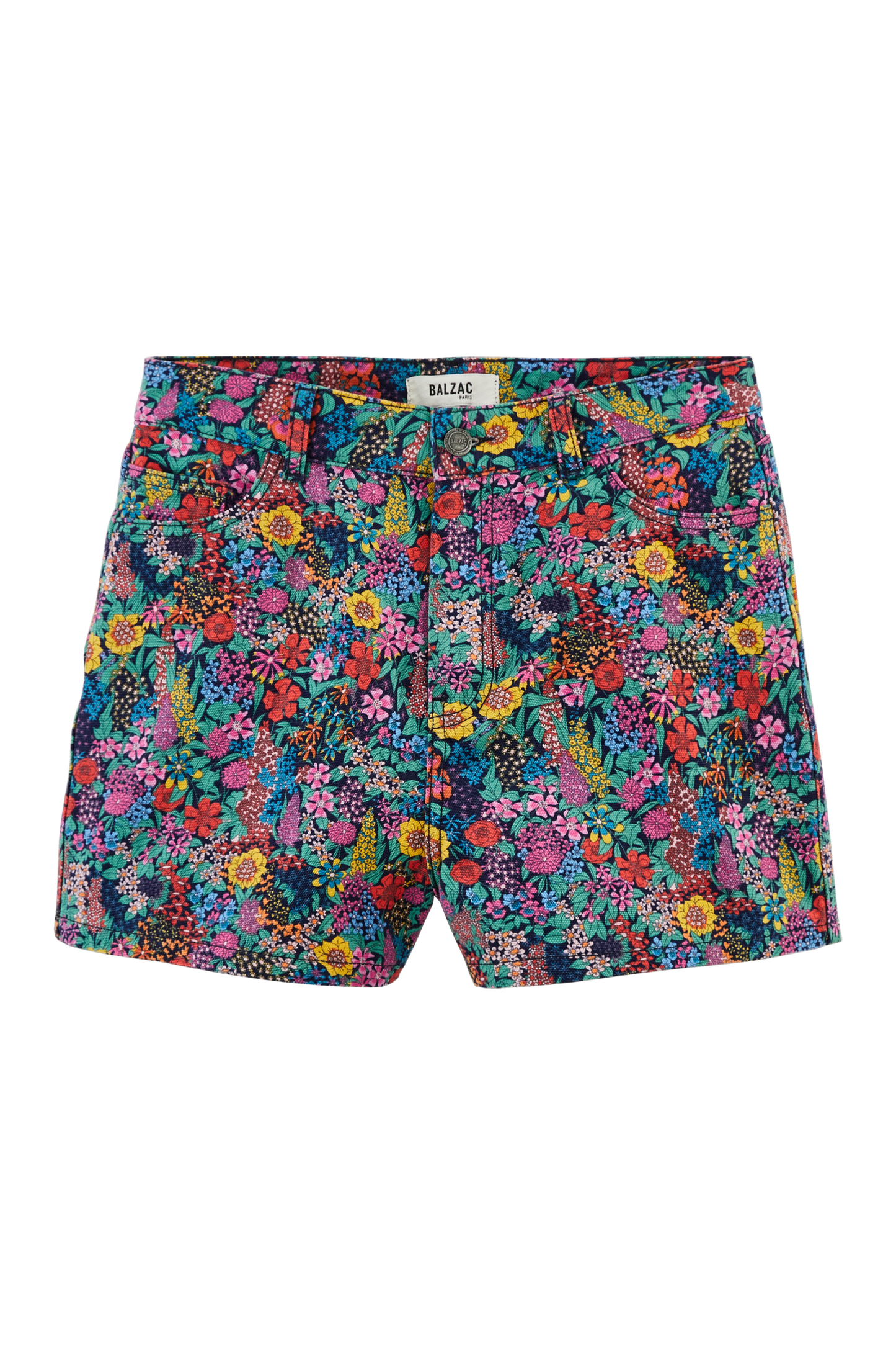 Short Triomphe en tissu Liberty violet, jaune et rose
