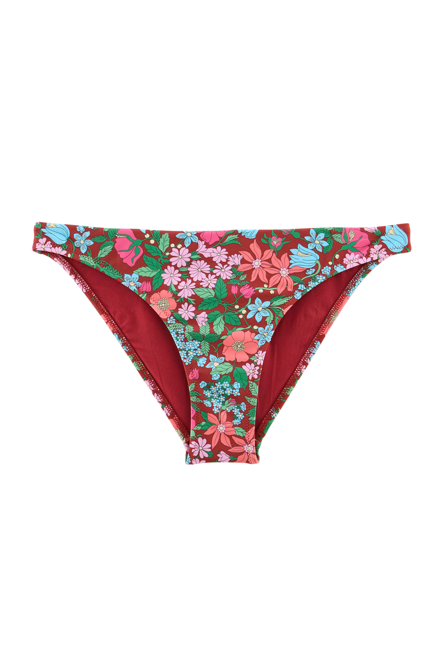 Fabiola swimsuit bottoms in pink and burgundy Liberty print