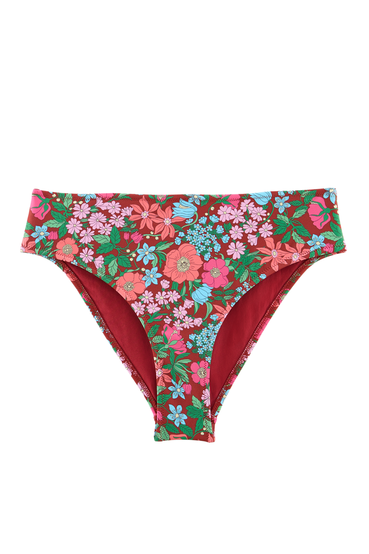 Aurelia Liberty print bikini bottoms in pink and burgundy