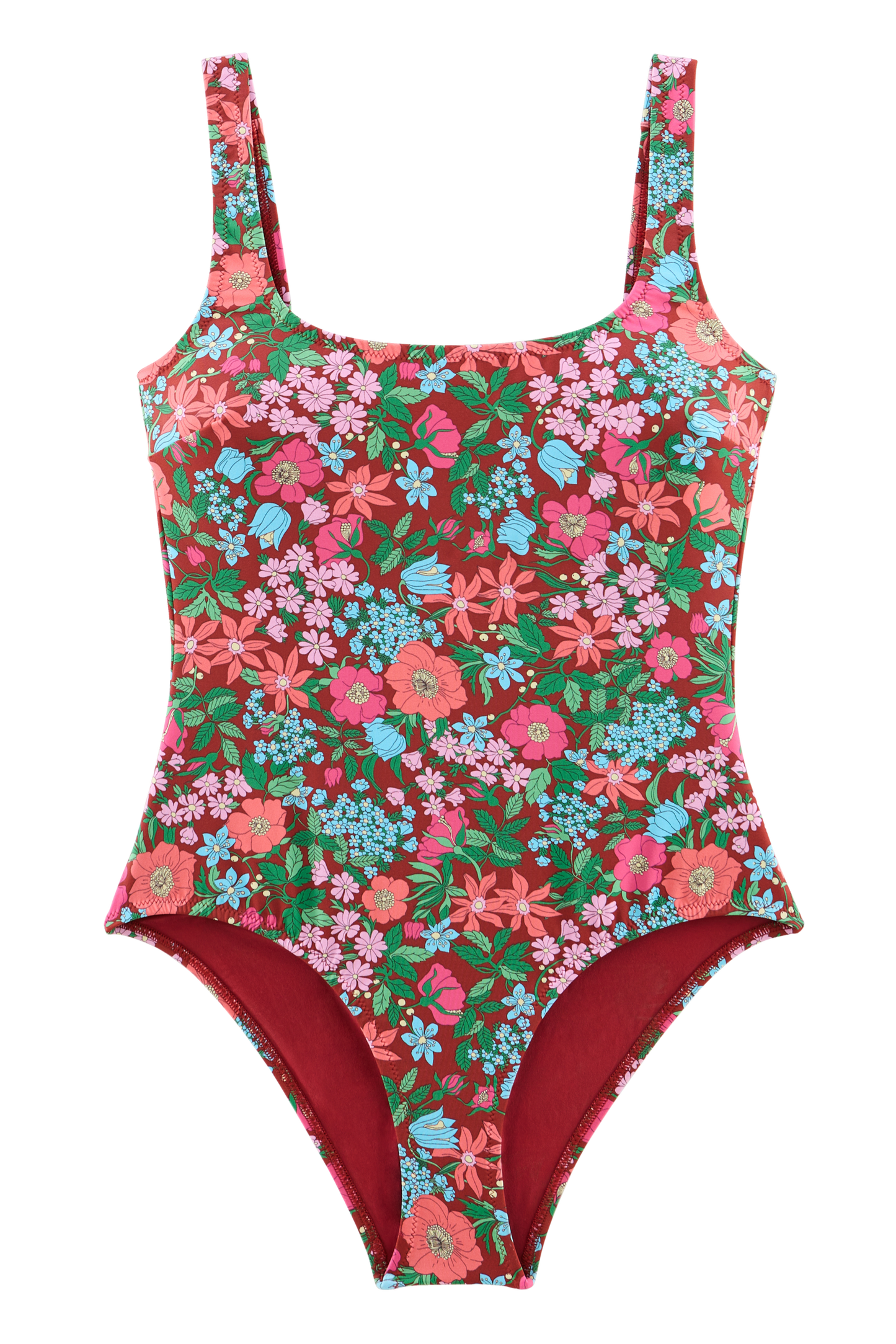 Emy swimsuit with pink and burgundy Liberty print
