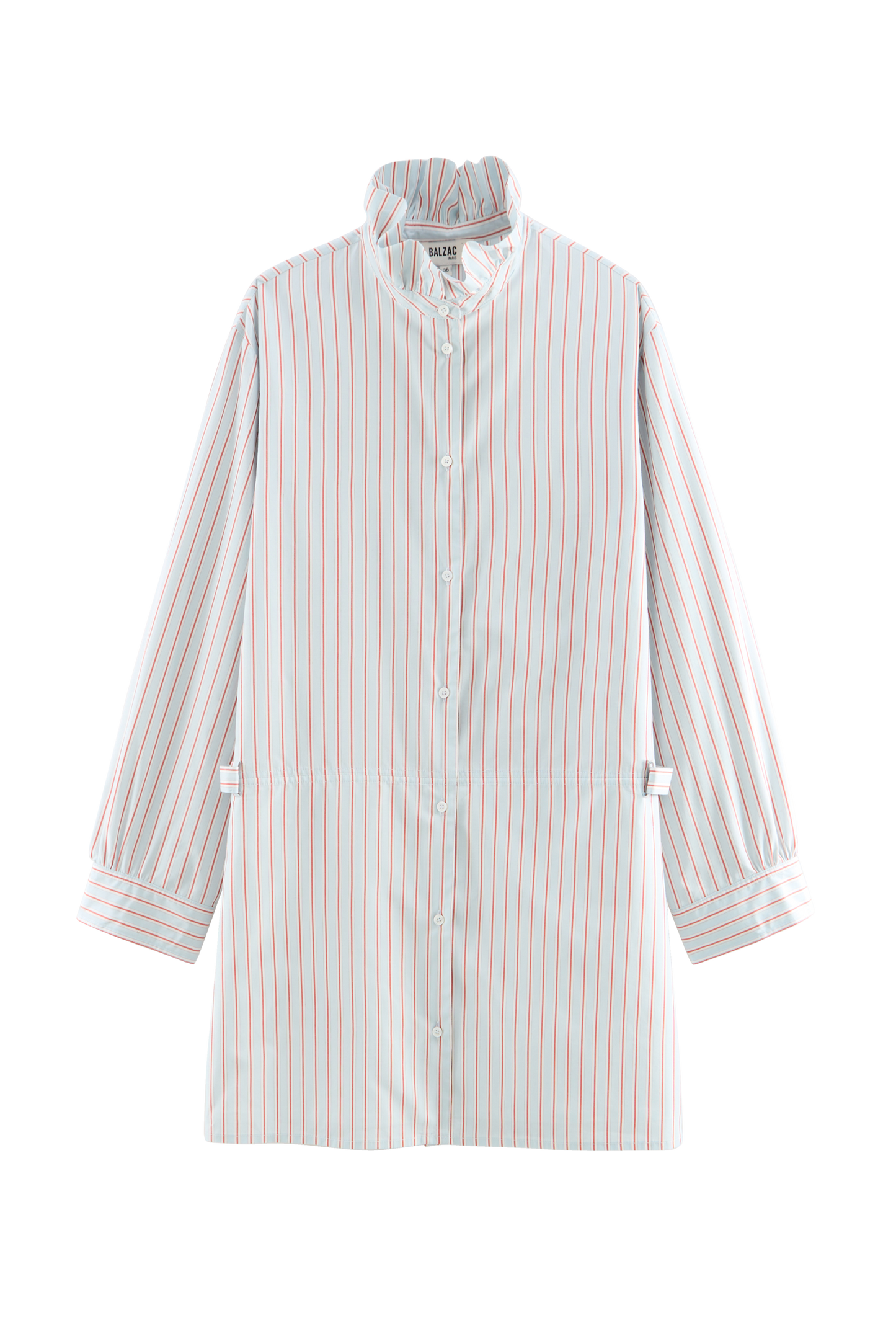 Carmen dress, blue background with red stripes