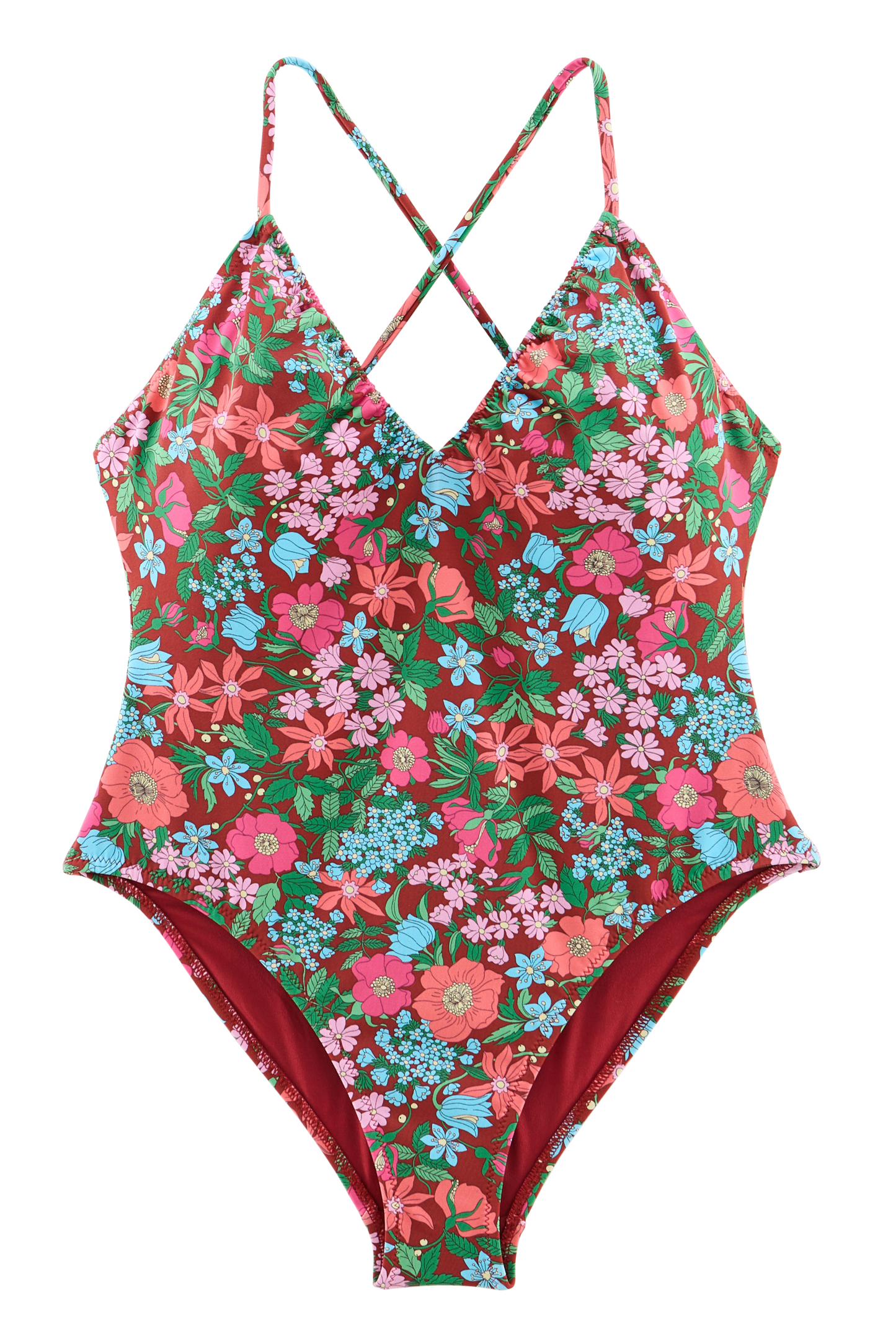 Sienna Liberty print pink and burgundy swimsuit