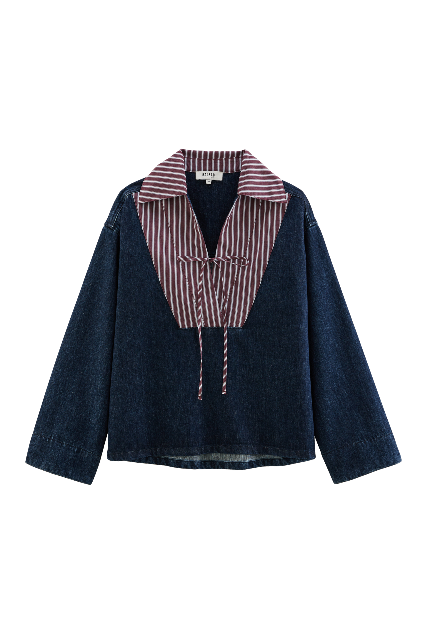 Hilaire tunic in indigo blue with plum stripes