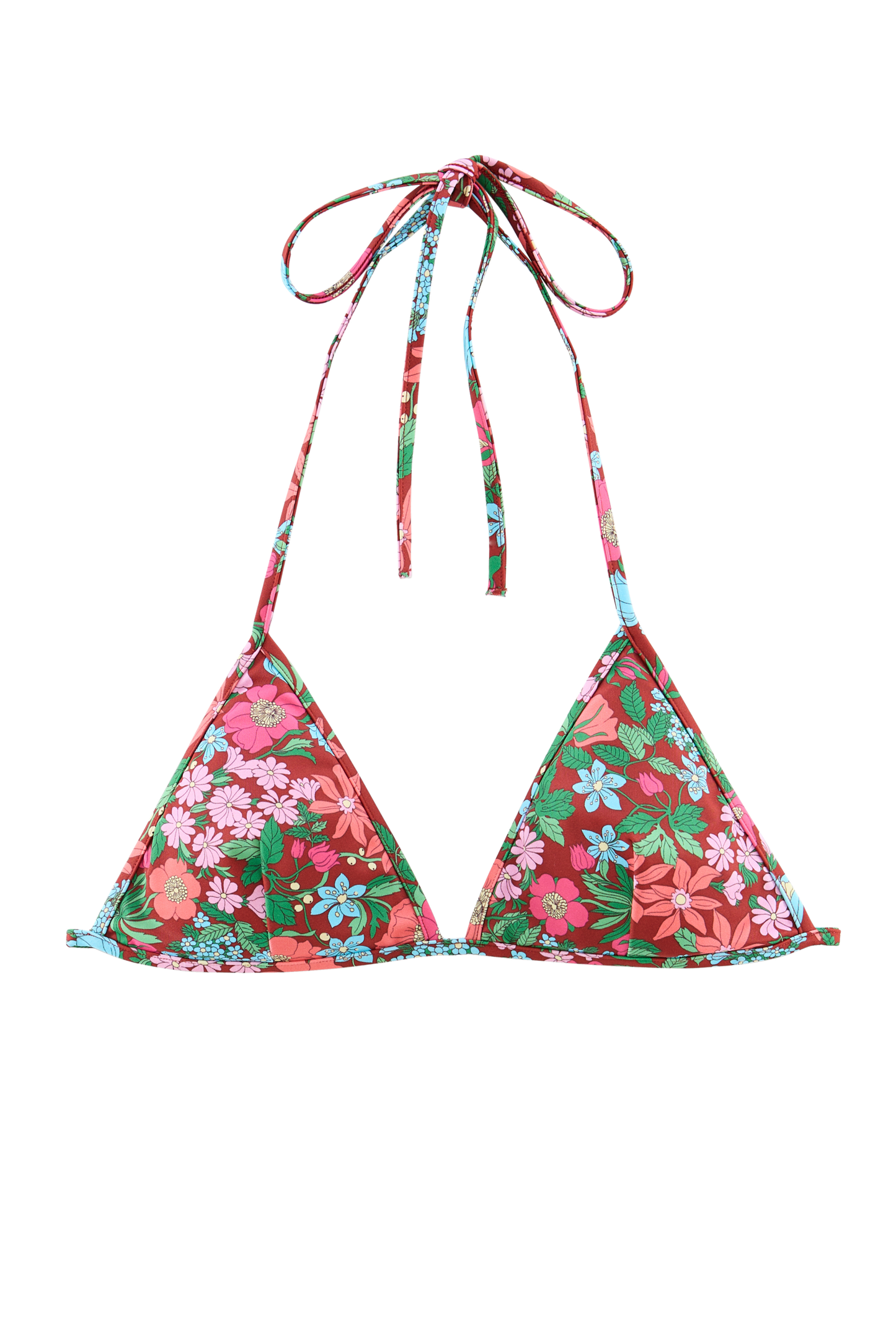 Zelie pink and burgundy Liberty print bikini top