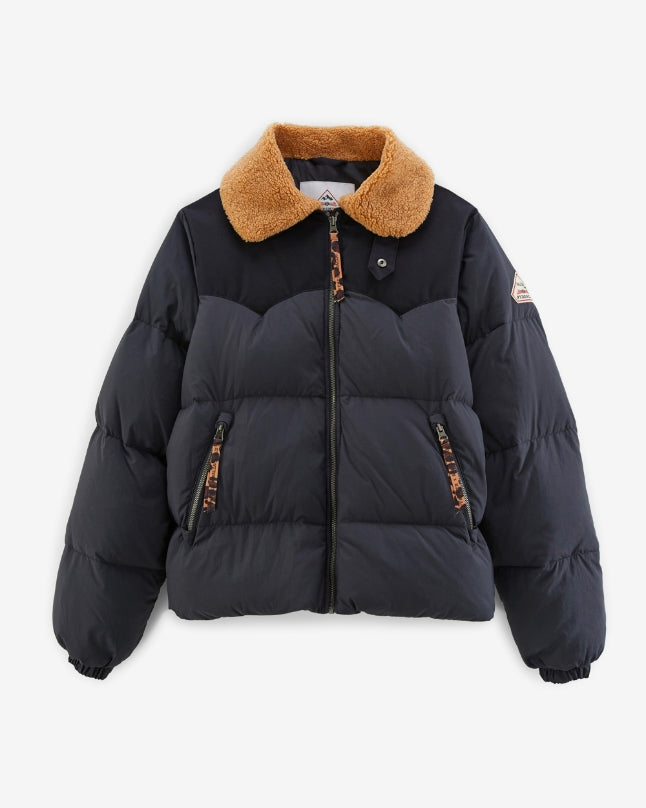 Doudoune Violette bleu marine et léopard Balzac Paris x Pyrenex