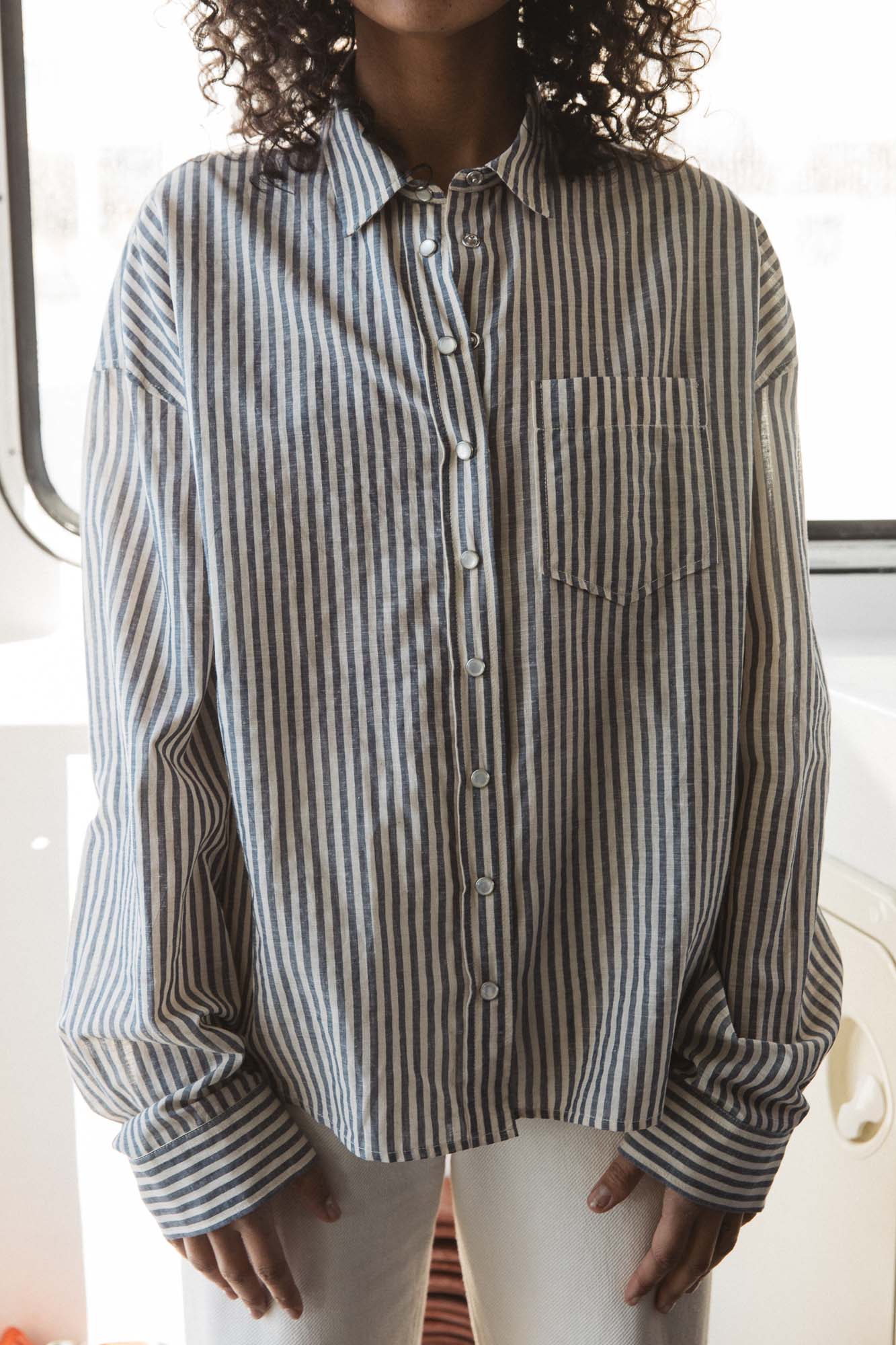 Liberty shirt blue and gray stripes French linen cotton OEKO-TEX® - Balzac  Paris