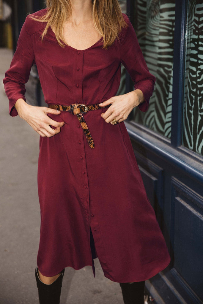 francesca burgundy dress women tencel midi dress