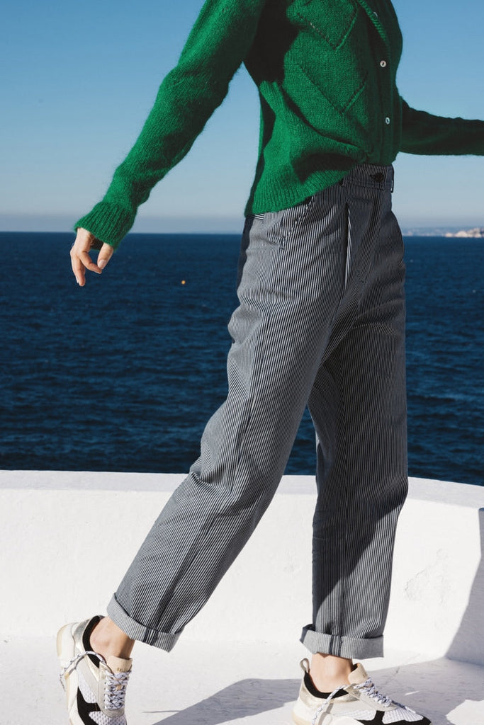 Pantalon large à rayures bicolores