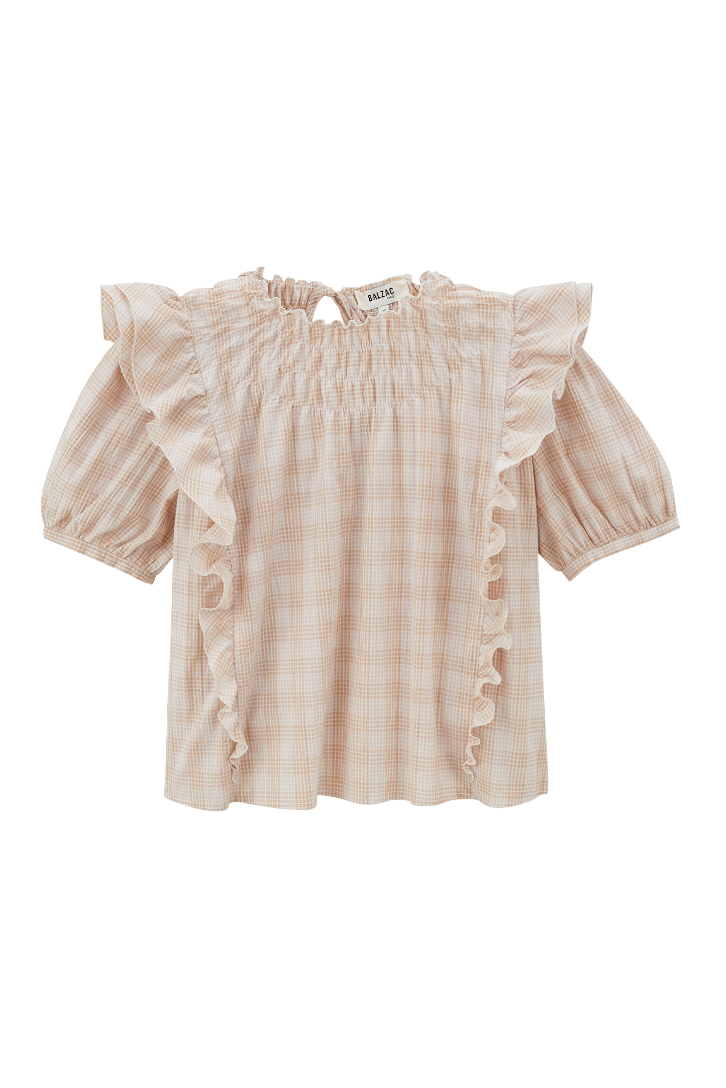 Blouse Amia carreaux beige et blanc