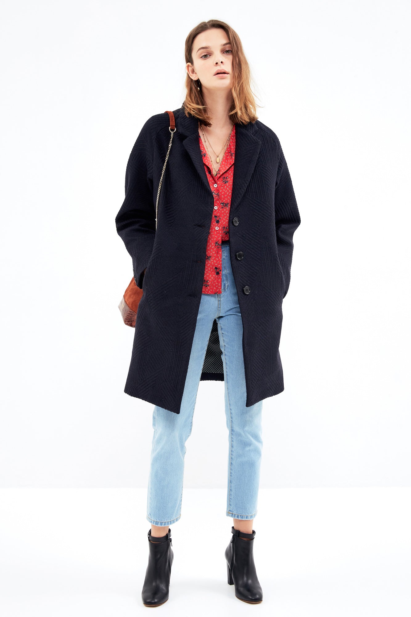 Benjamin navy jacquard coat