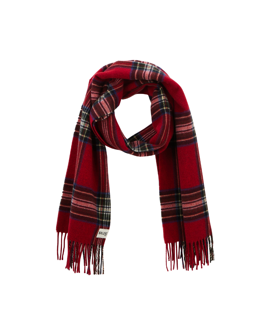 Public red tartan scarf
