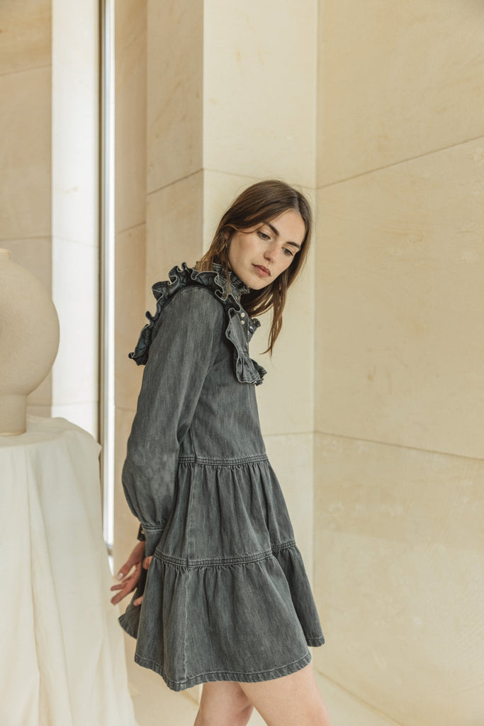 Robe Tunique LMV Gris - Taille 38/40 - Modèle Brodé Gris 606 - Coton/Polyester - Occasion TBE