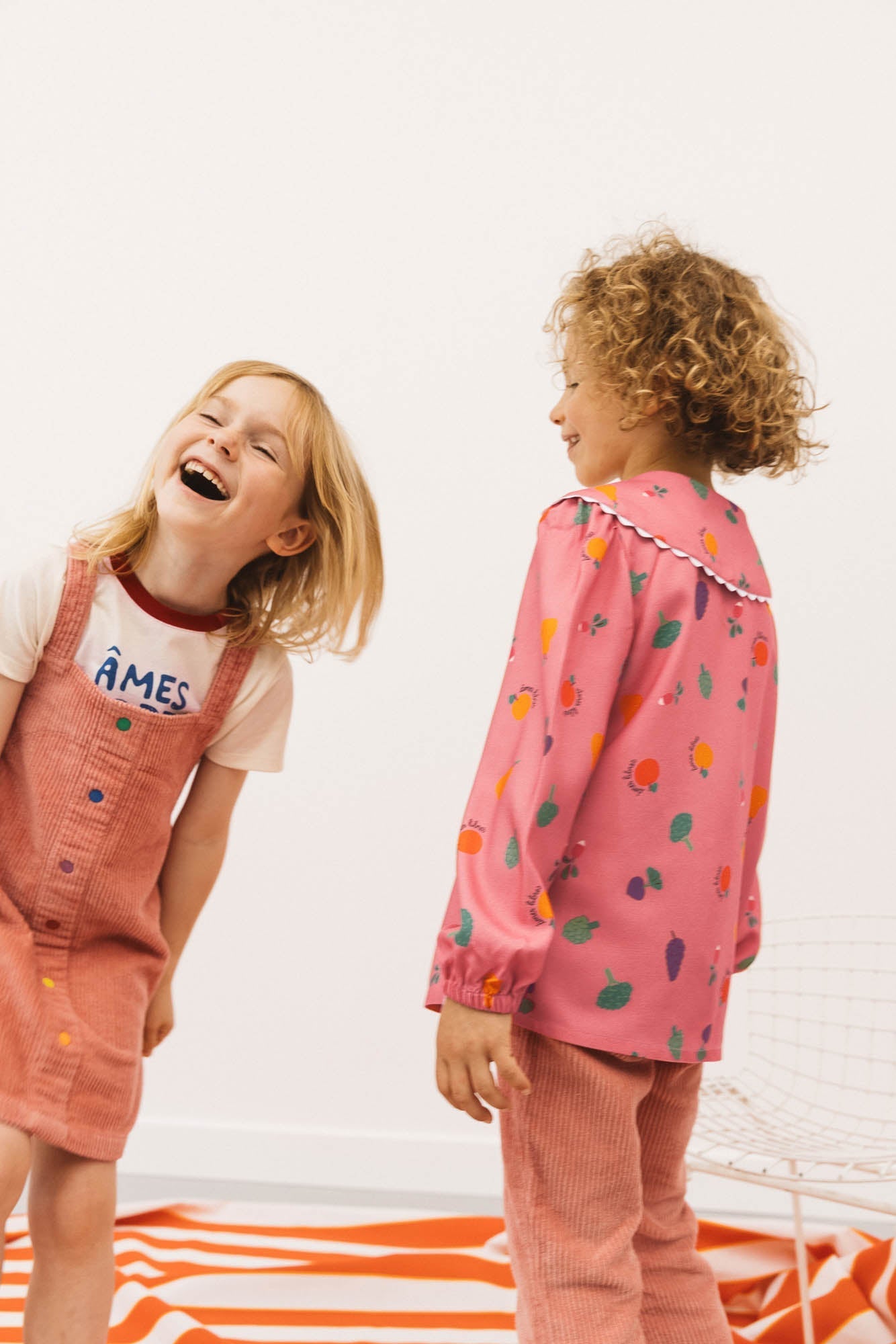 Peach pink vegetable print shirt