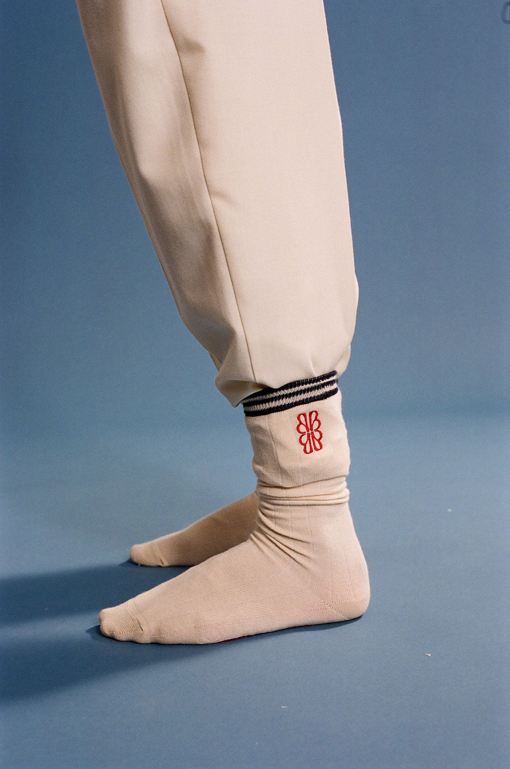 Chaussettes Renée écru, marine et rouge Balzac Paris x Pyrenex