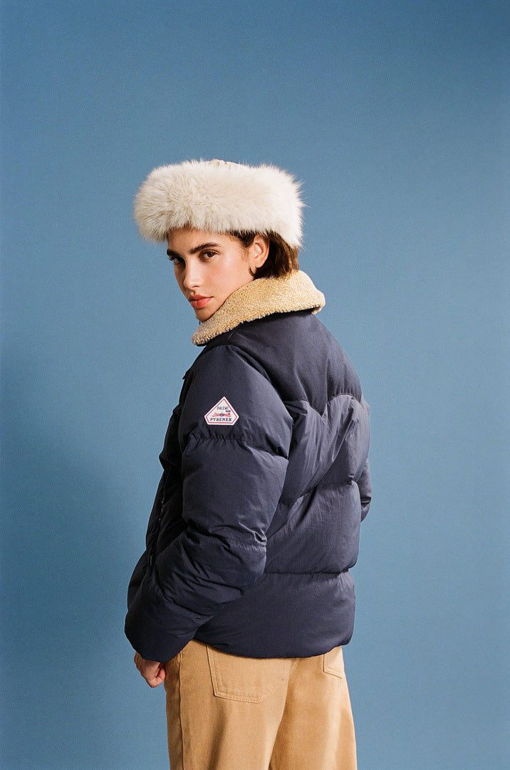 Doudoune Violette bleu marine et léopard Balzac Paris x Pyrenex