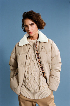 Violette taupe and leopard-print puffer jacket Balzac Paris x Pyrenex