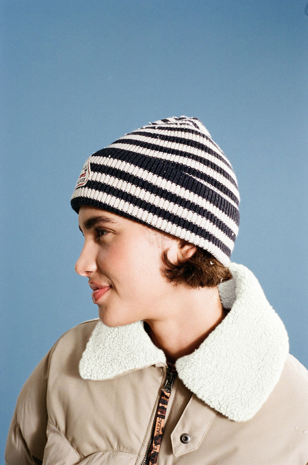 Bonnet Lou rayures marine et gris Balzac Paris x Pyrenex