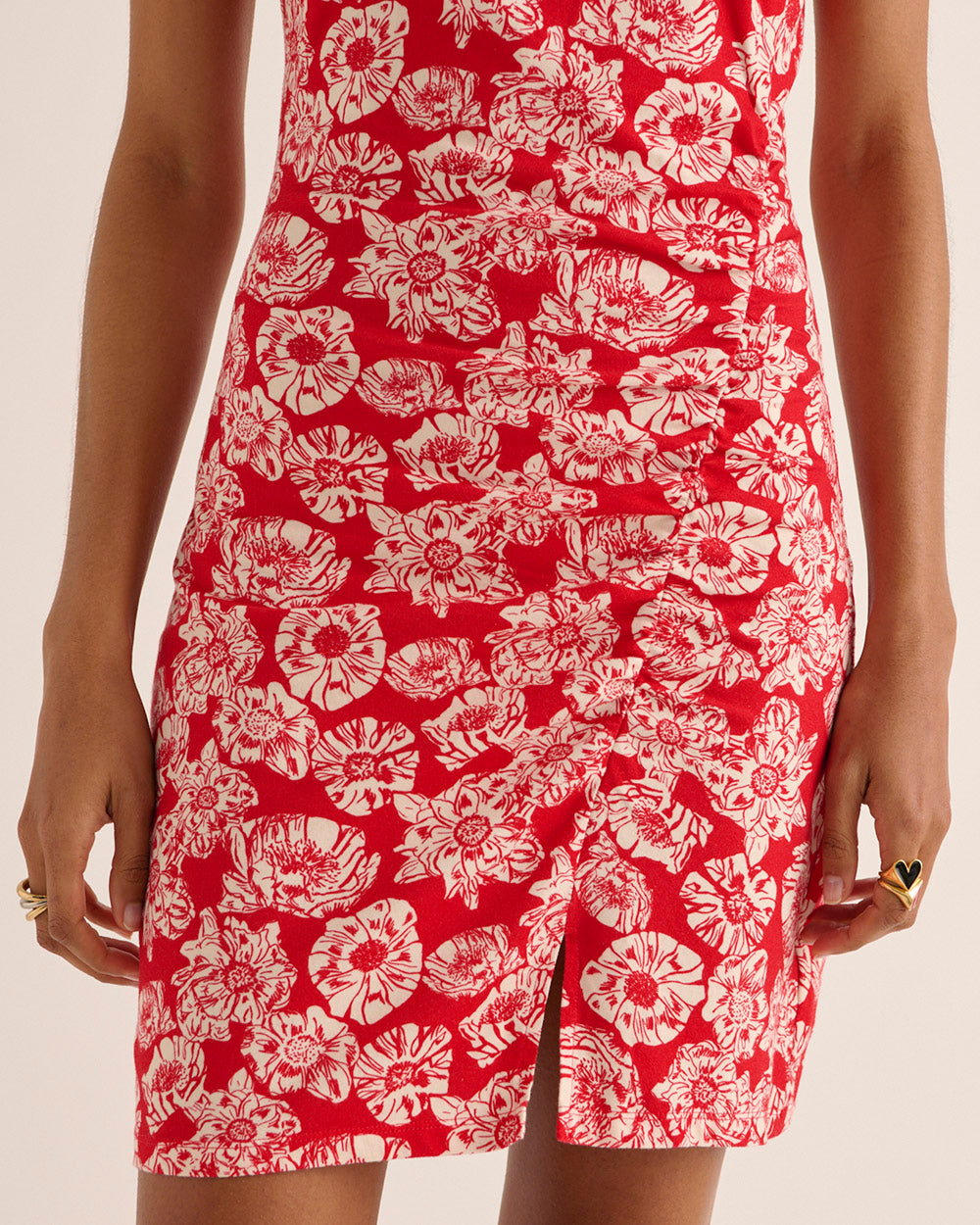 Floréal dress with red and ecru flower party print