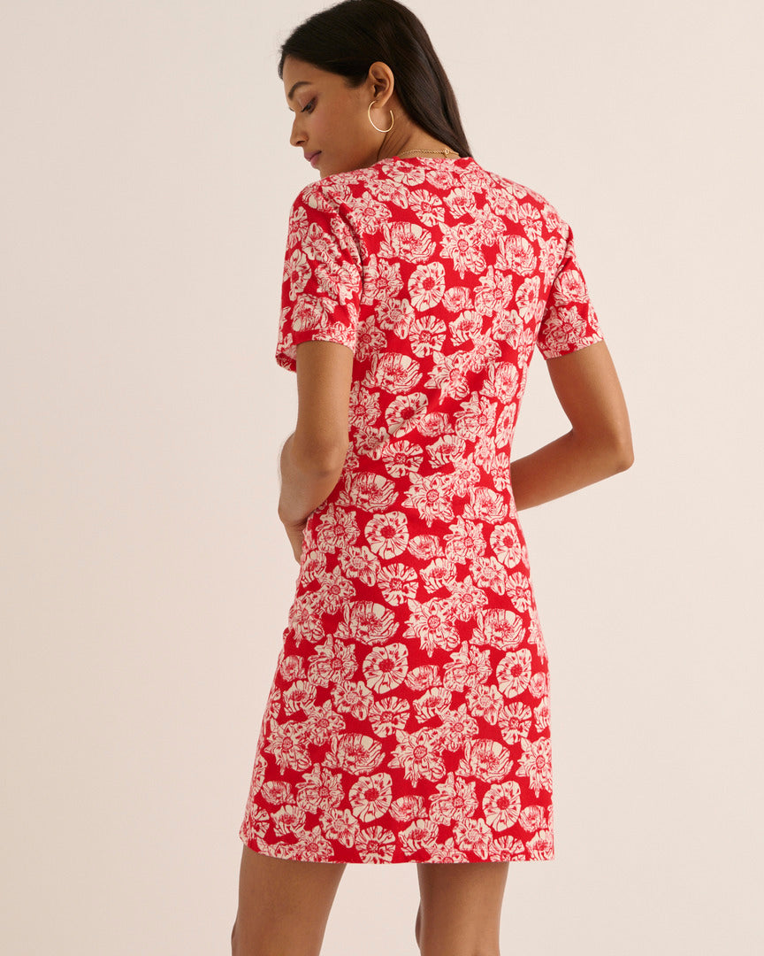 Floréal dress with red and ecru flower party print