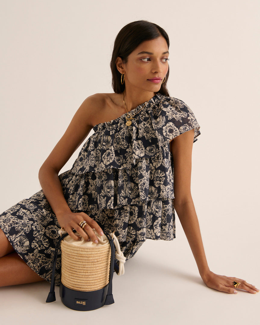 Dress Nouba printed flower party navy and ecru