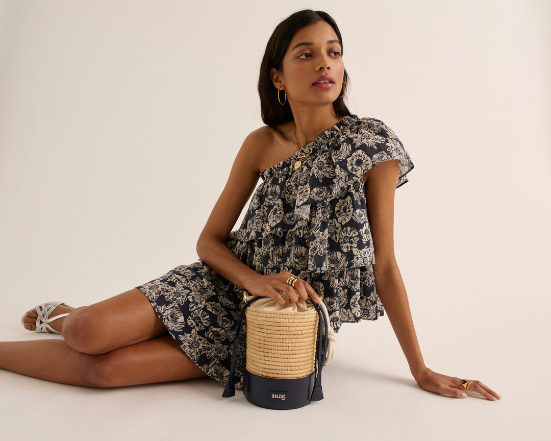 Dress Nouba printed flower party navy and ecru