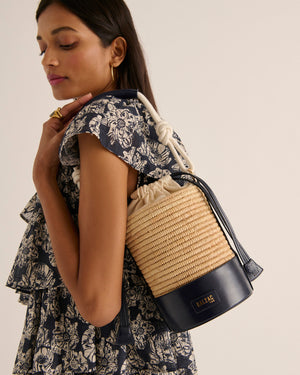 Panier Auguste raphia et bleu marine