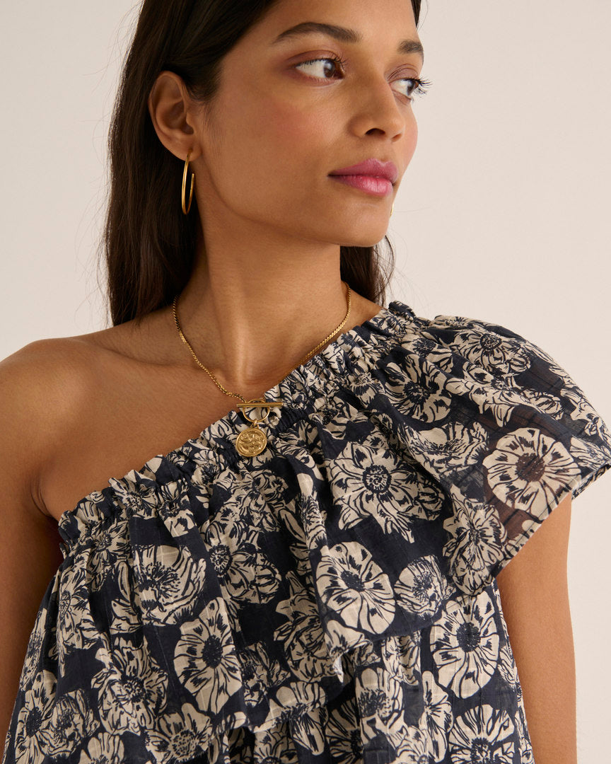 Dress Nouba printed flower party navy and ecru