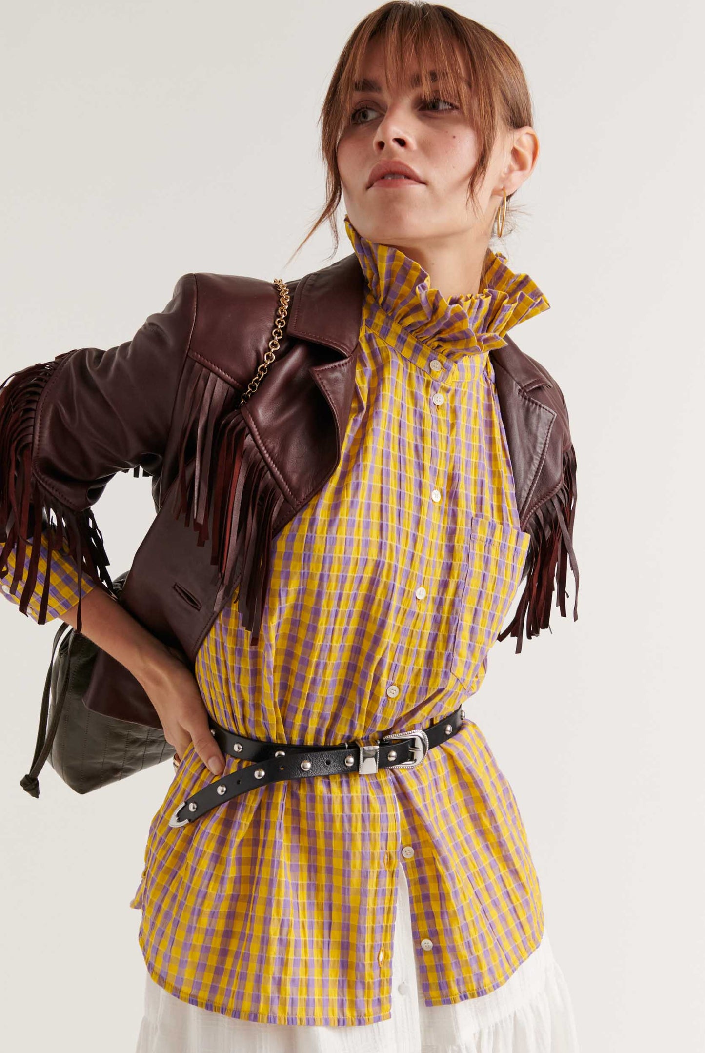 Yellow and purple gingham Léonor shirt