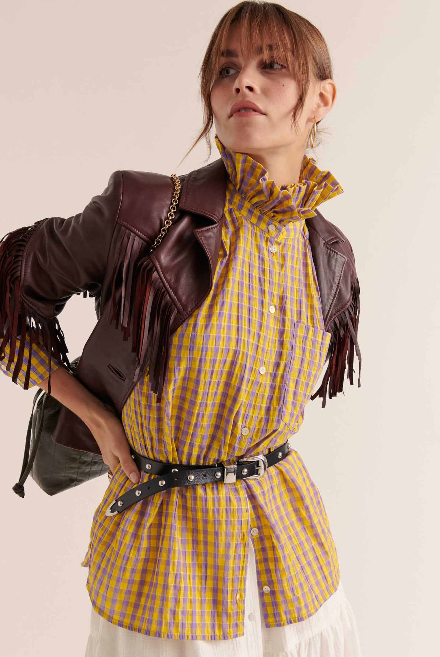 Yellow and purple gingham Léonor shirt