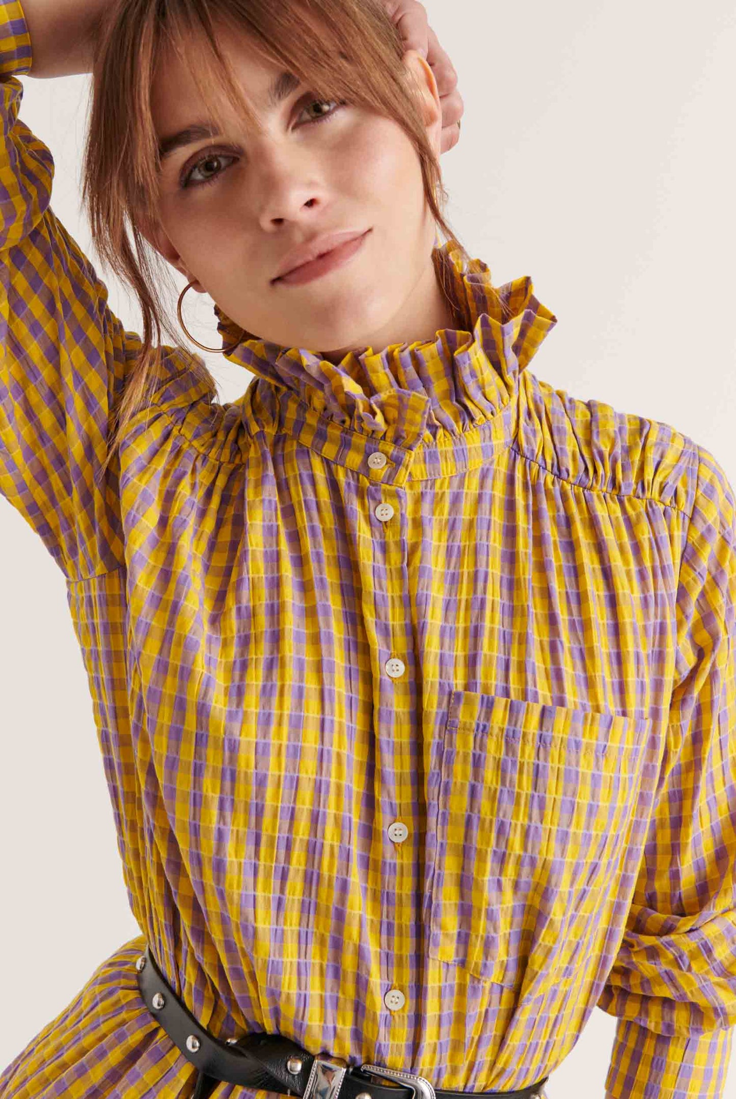 Yellow and purple gingham Léonor shirt