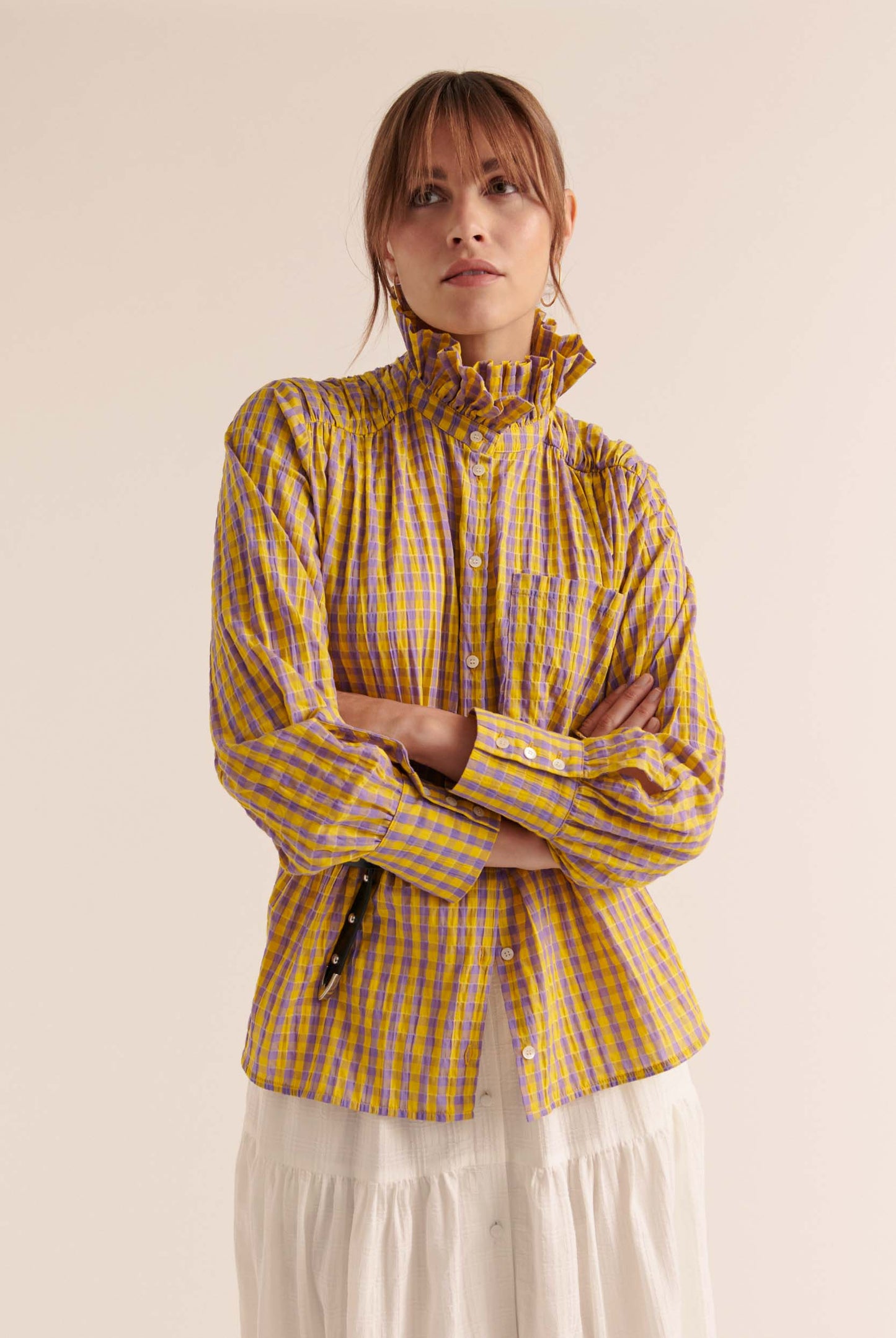 Chemise Léonor vichy jaune et violet