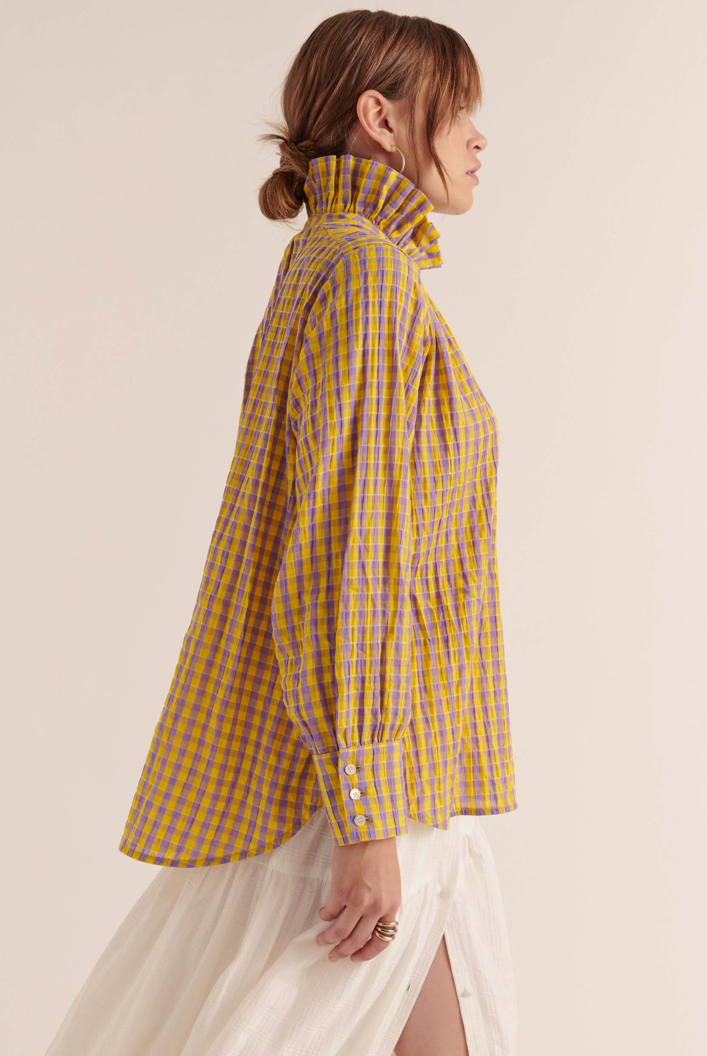 Yellow and purple gingham Léonor shirt