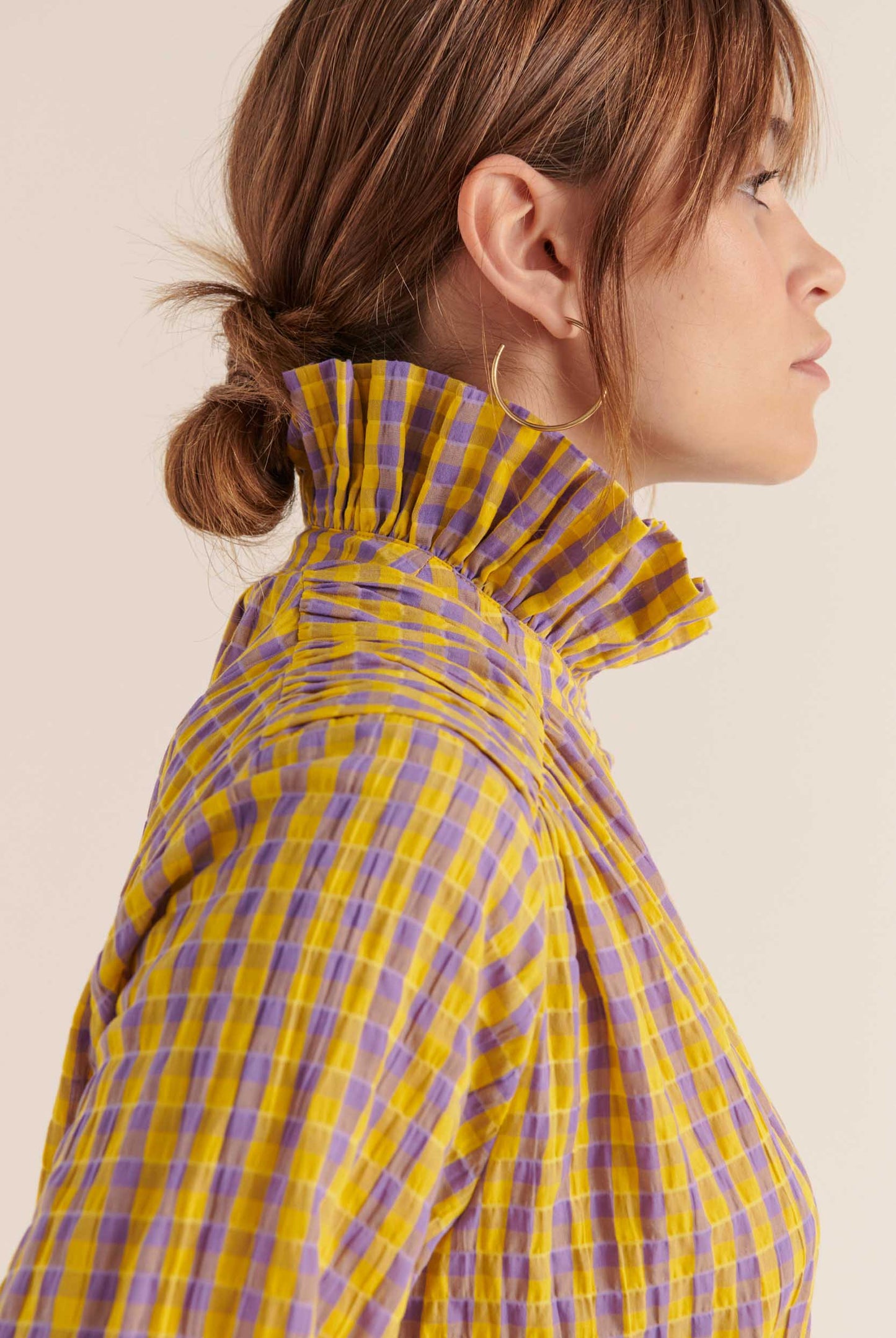 Yellow and purple gingham Léonor shirt