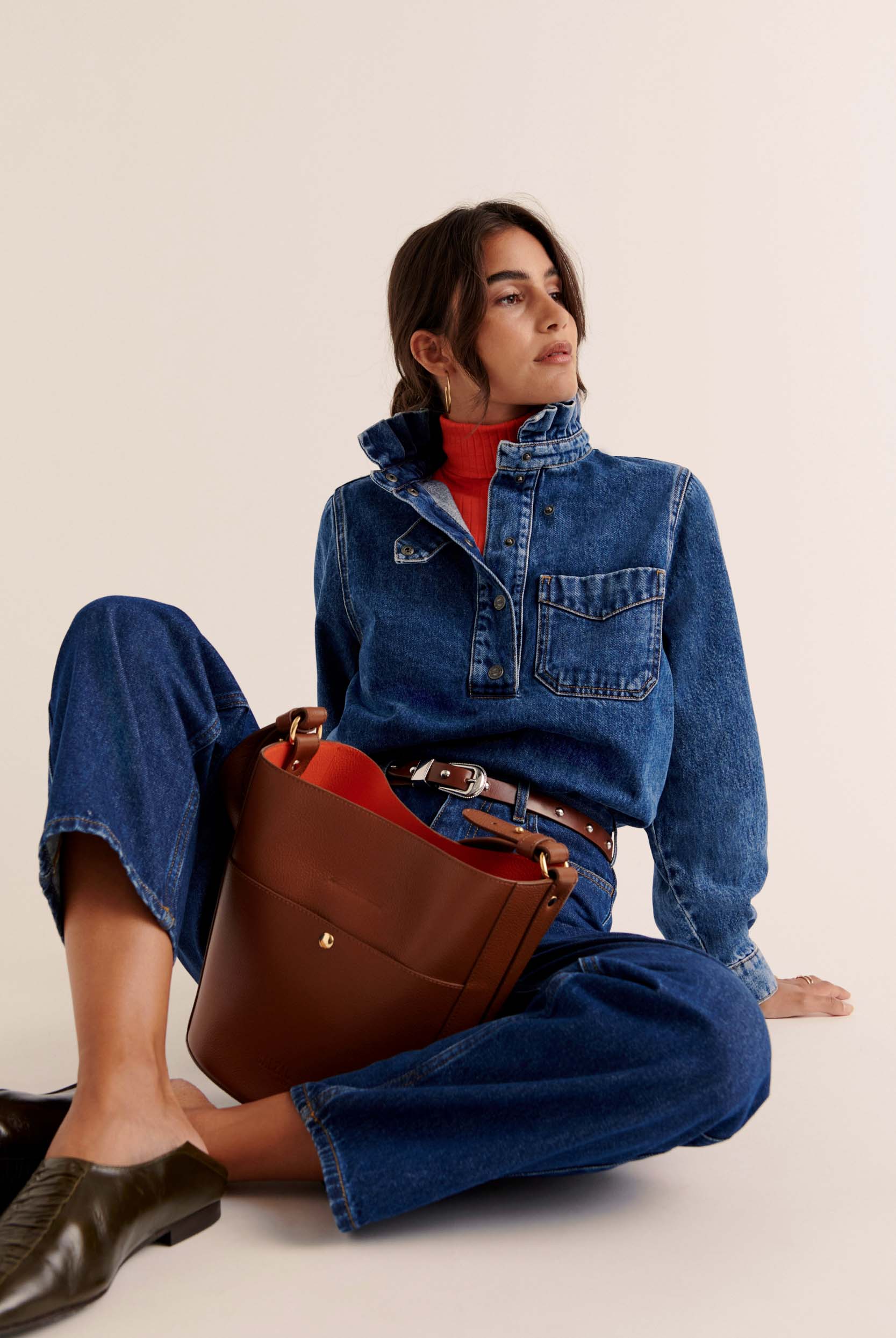 Bag Sofia grained cognac interior orange