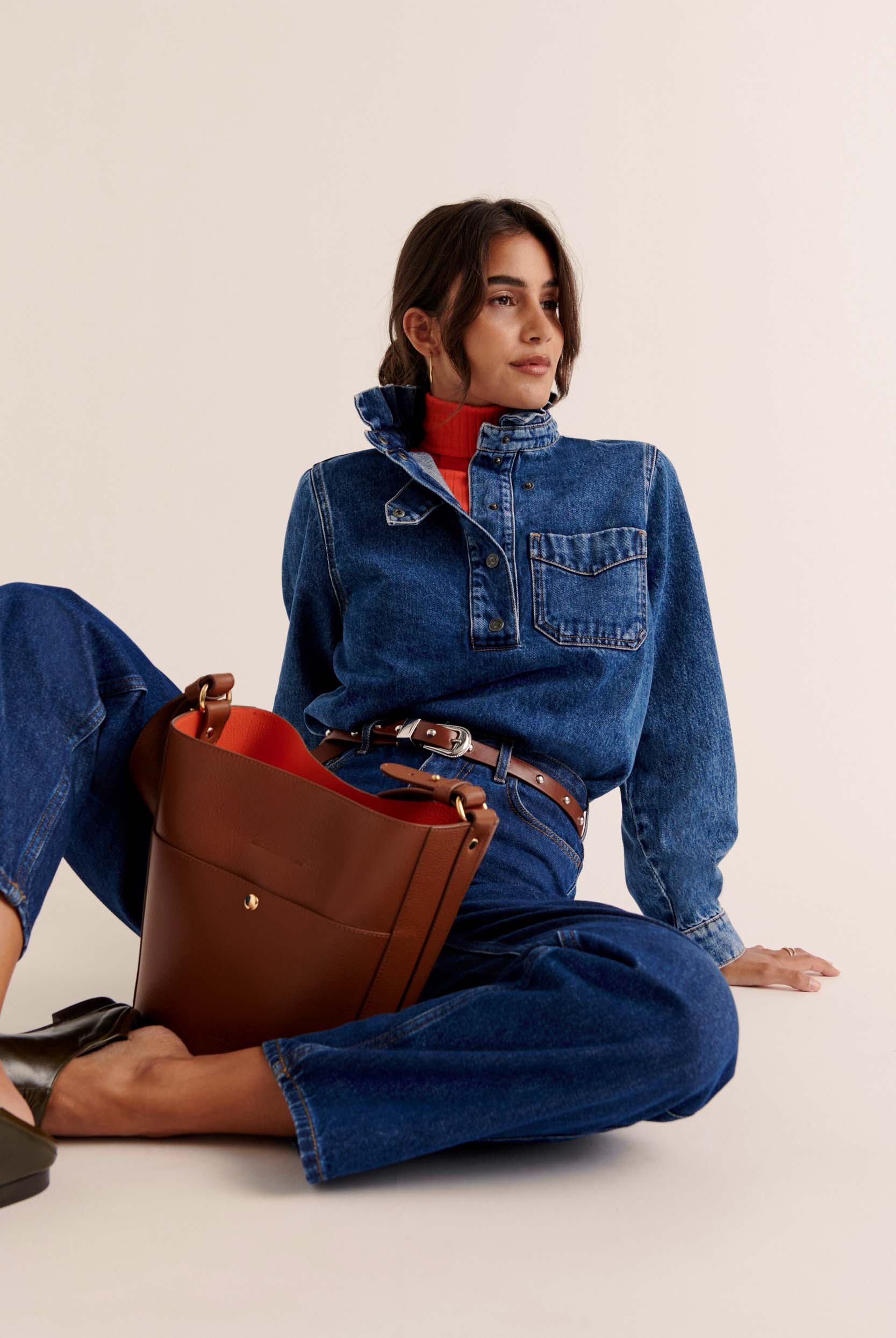 Bag Sofia grained cognac interior orange