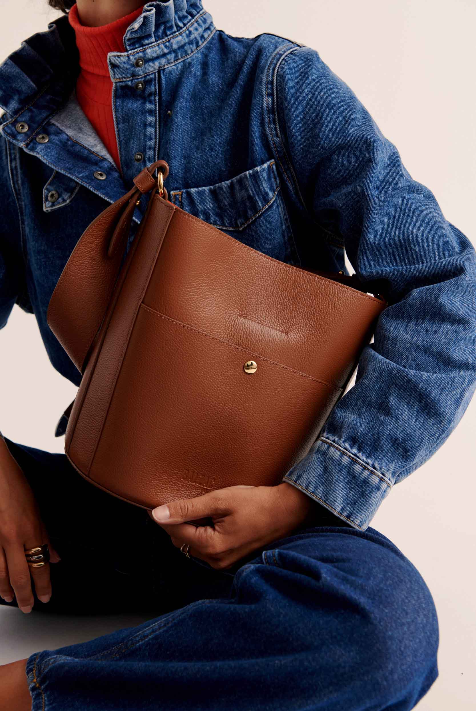 Bag Sofia grained cognac interior orange