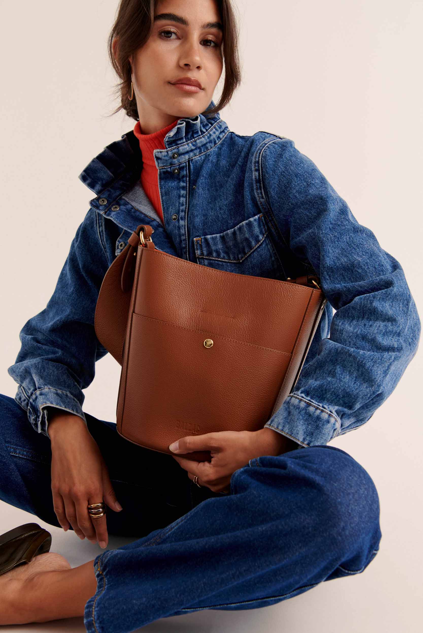 Bag Sofia grained cognac interior orange
