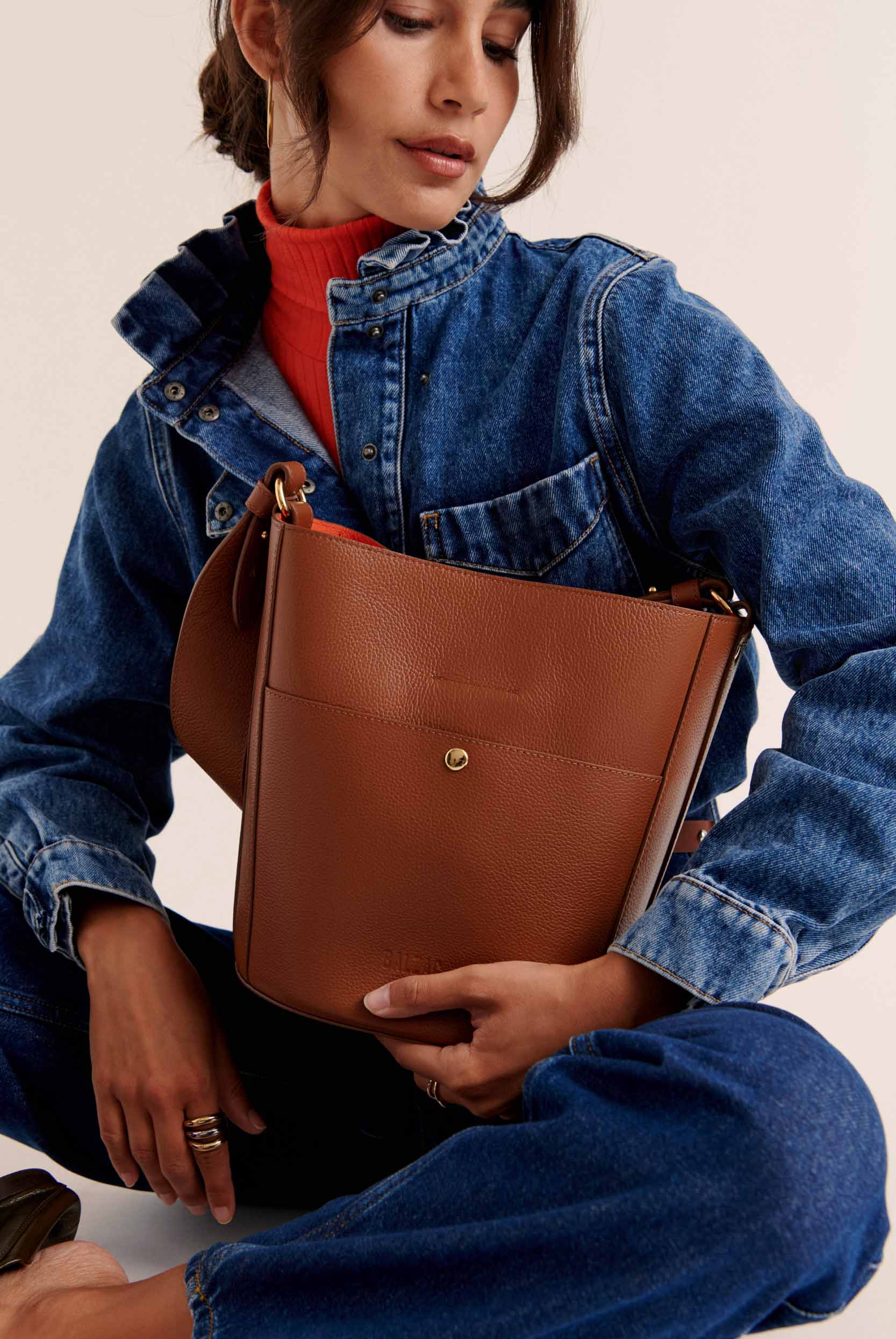 Bag Sofia grained cognac interior orange