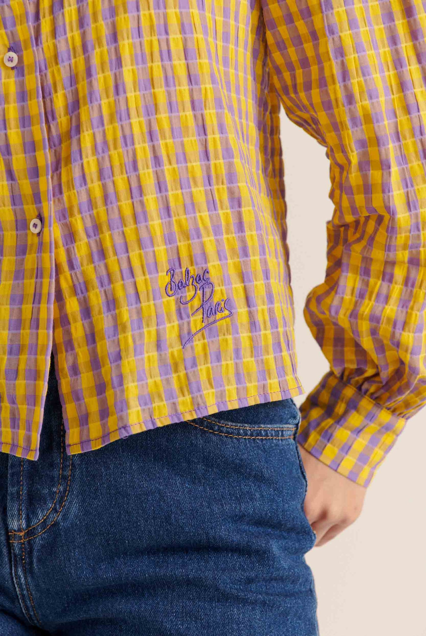 Amy yellow and purple gingham shirt