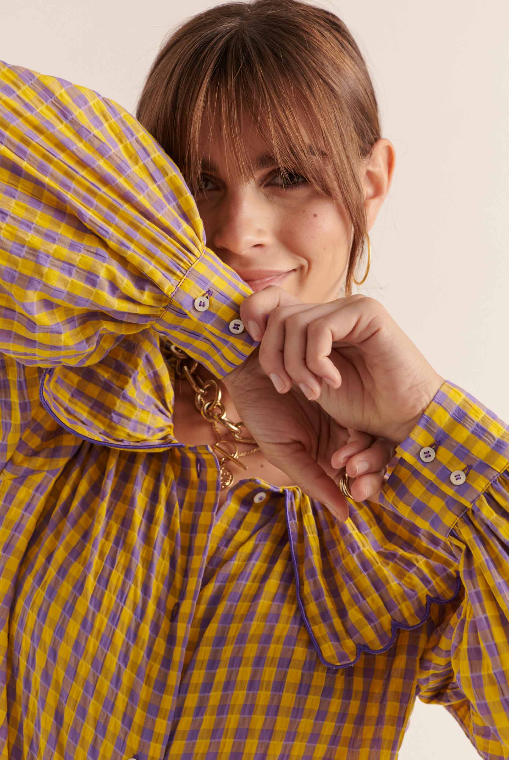 Shirt Amy gingham yellow and purple